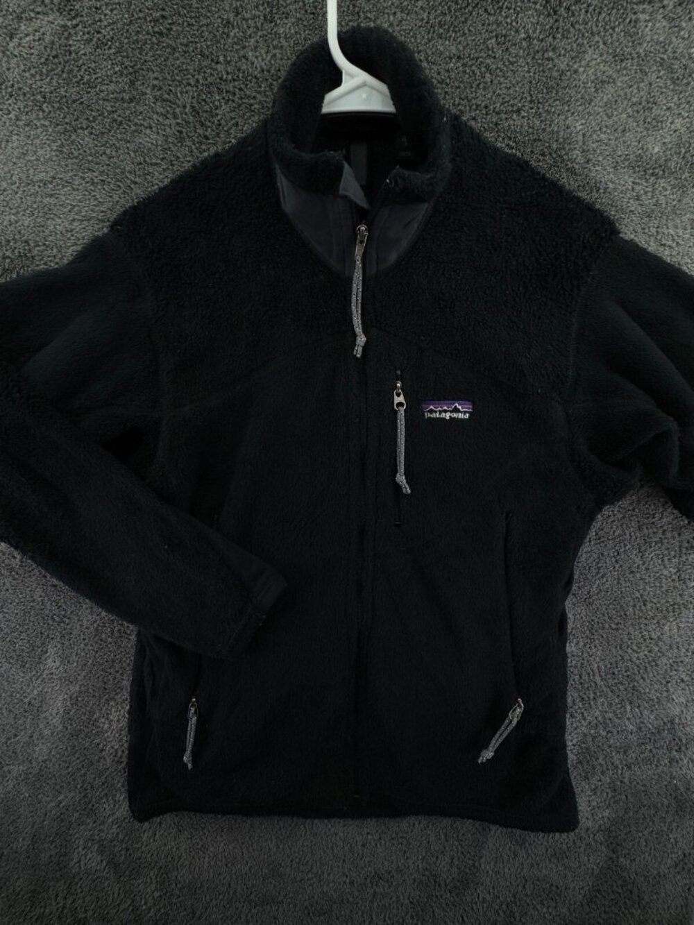 Patagonia Women Jacket Black Full Zip Fuzzy Soft Small USA Made Big Pockets